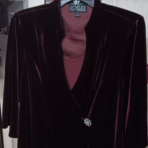 Alex Evenings Velvet Wrap Jacket in Deep Burgundy